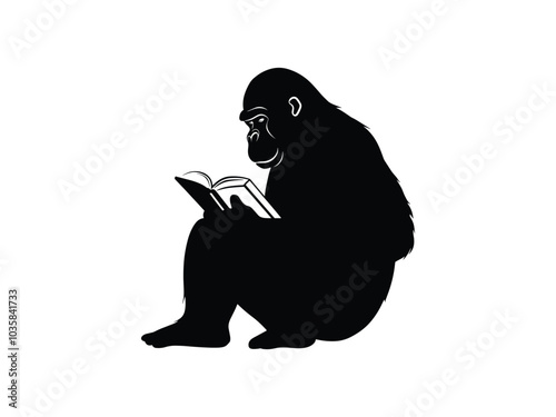 Gorilla Reading Silhouettes for Read Across America Day | Fun Animal Library Illustration photo