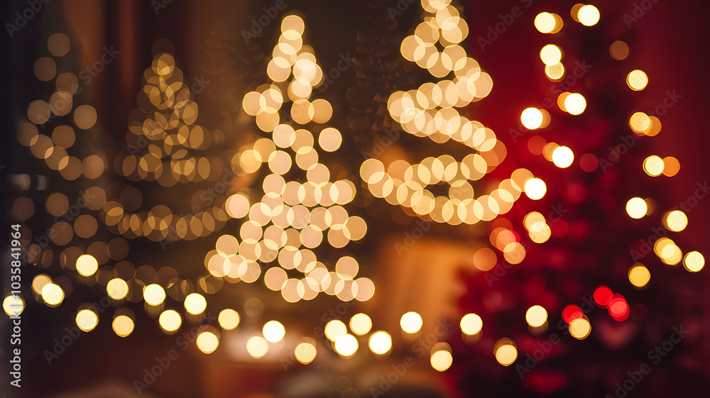 Bokeh Christmas tree lights glowing warmly
