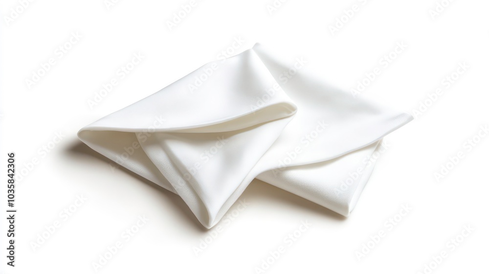 A folded white cloth napkin isolated on a white background.