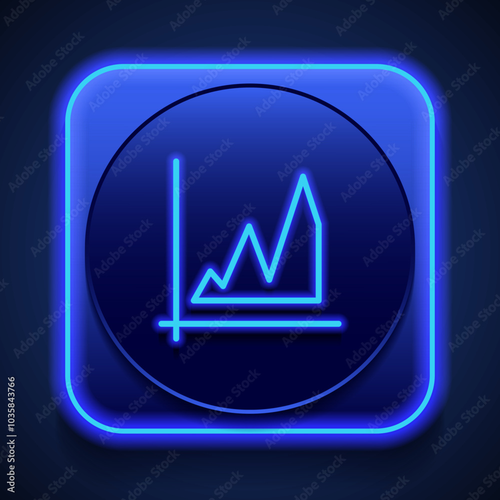 Graph simple icon vector. Flat design. Blue neon style on button. With shadow Graph simple icon vector. Flat design. Blue neon style on button. With shadow