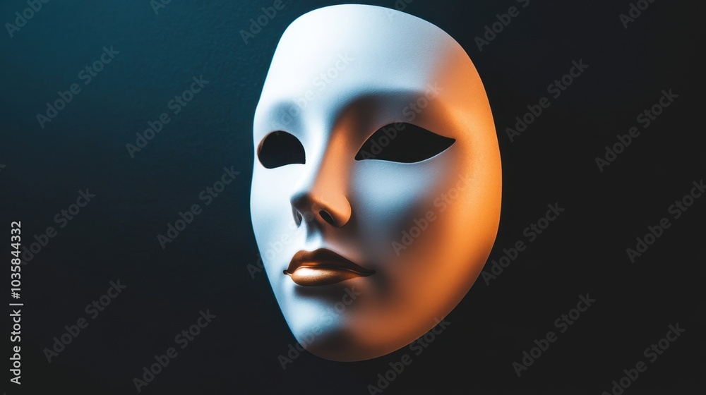 White mask on a blank face, creating an eerie yet thought-provoking image of concealment and anonymity White mask on a blank face, creating an eerie yet thought-provoking image of concealment and anonymity