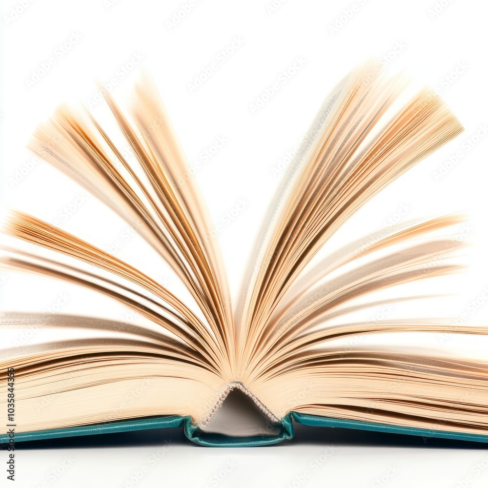 Fototapeta premium An open book with pages fanned out, suggesting movement and knowledge.