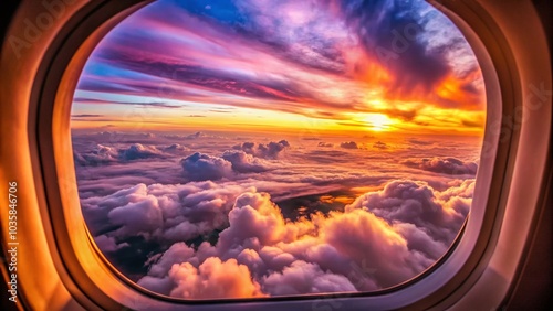 Surreal Sunset View from an Airplane Window - Dreamy Skies and Vibrant Colors