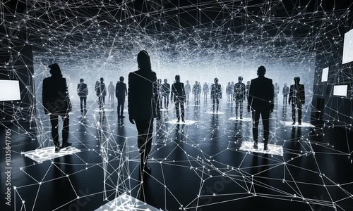 silhouettes of people connected by lines of communication 