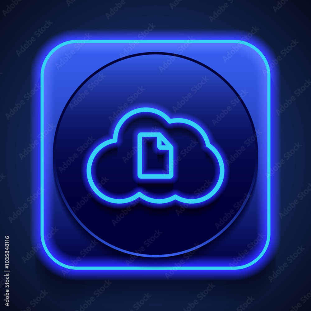 Document, cloud simple icon vector. Flat design. Blue neon style on button. With shadow Document, cloud simple icon vector. Flat design. Blue neon style on button. With shadow