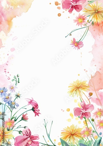 simple watercolor frame with flowers with pro for presentation and printing