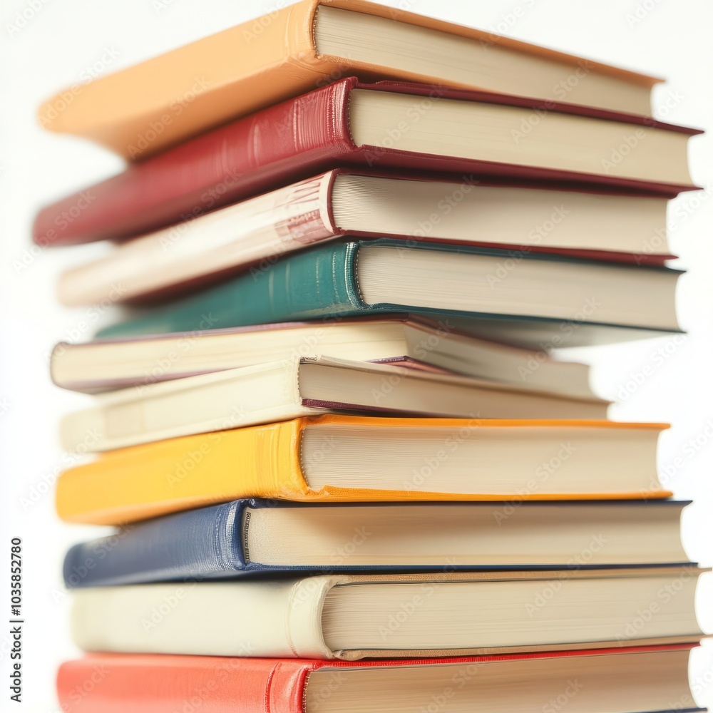 A stack of colorful books arranged neatly, showcasing their spines. A stack of colorful books arranged neatly, showcasing their spines.