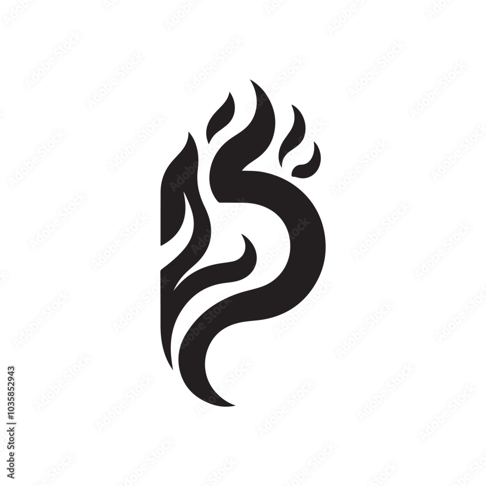 Creative Letter P Silhouette Logo Icon with flame or fire Creative Letter P Silhouette Logo Icon with flame or fire