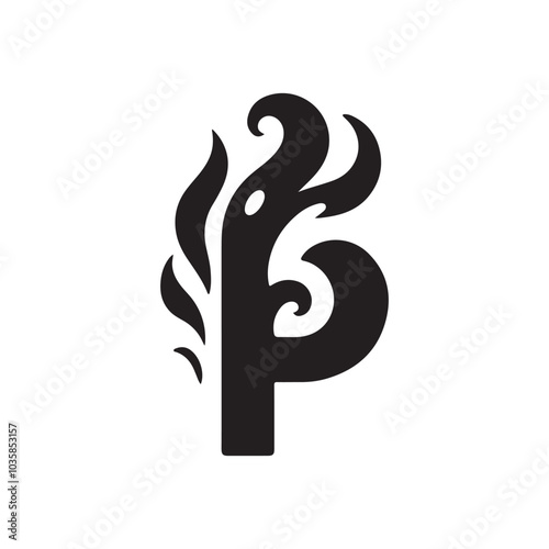 Creative Letter P Silhouette Logo Icon with flame or fire 