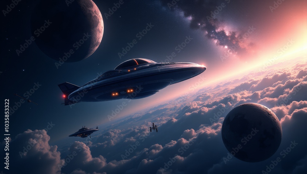 Obraz premium UFO and planet