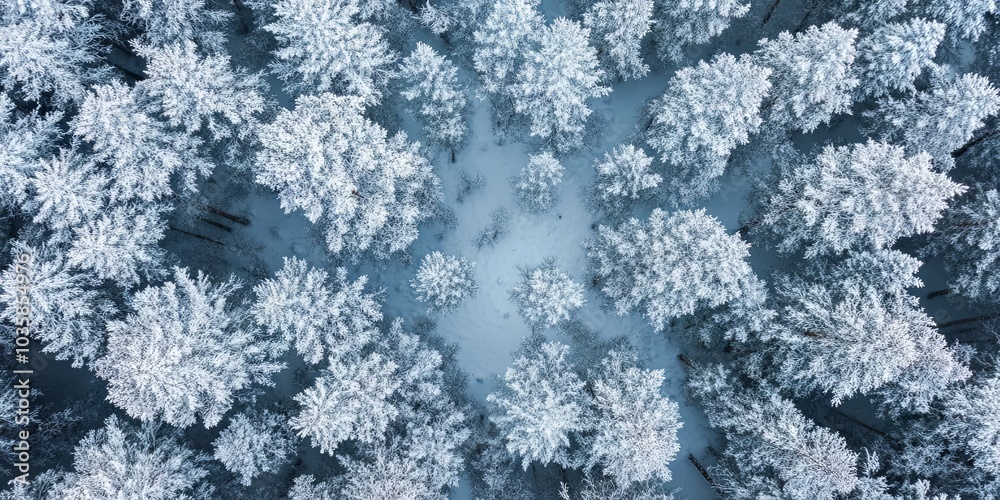 Aerial View of a Snow Covered Forest in Winter Aerial View of a Snow Covered Forest in Winter