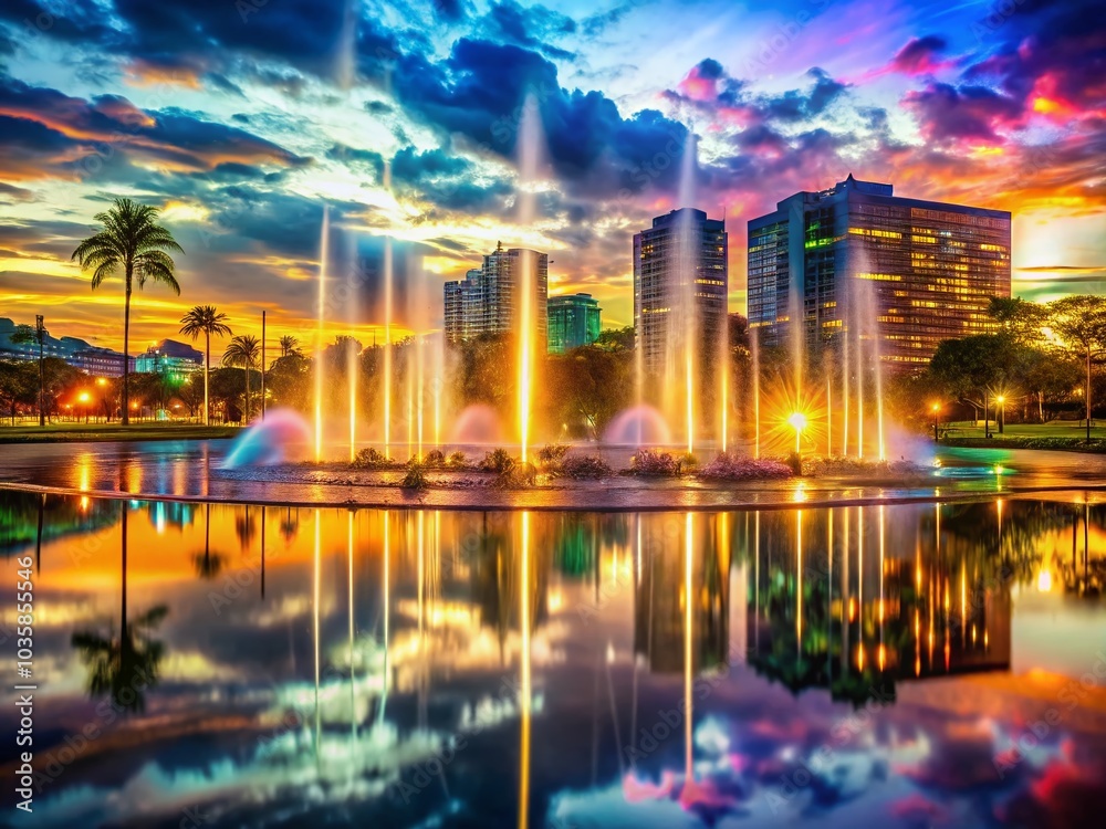 Obraz premium Urban Water Fountain in Brasilia, Brazil - Double Exposure Artistry