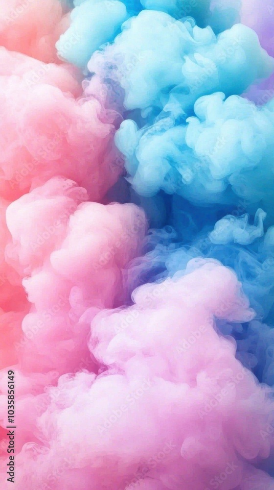 A soft, colorful cloud of pink and blue smoke swirls together, creating a dreamy, ethereal atmosphere. A soft, colorful cloud of pink and blue smoke swirls together, creating a dreamy, ethereal atmosphere.