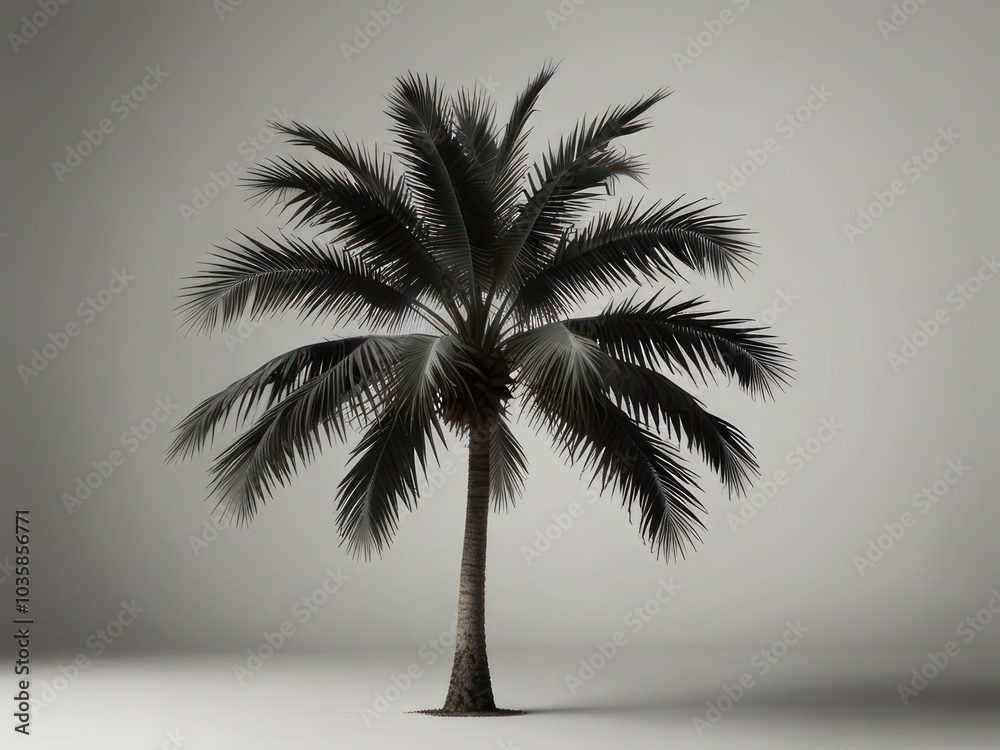 Fototapeta premium Elegant Palm Tree in Minimalistic Studio Setting with Grey Background