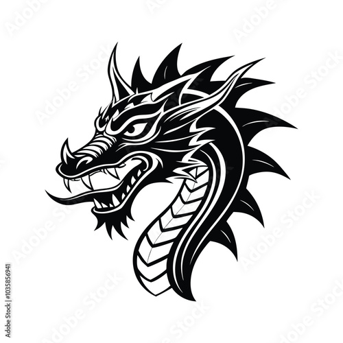 Raging Dragon Tattoo in Black and White Manga Design. Generative Ai