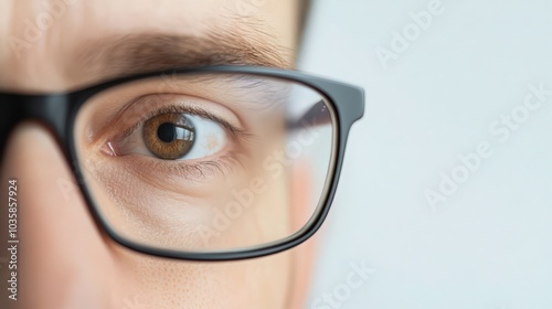 Young man puts his glasses on
 photo