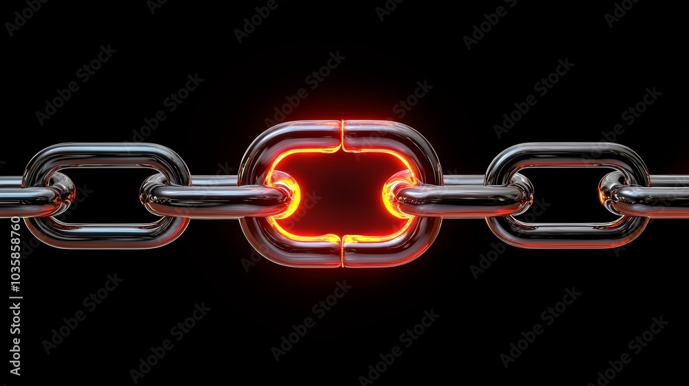 Metallic chain with one glowing red-hot link, symbolizing strength and unity, vibrant sparks creating a dynamic and powerful visual effect Metallic chain with one glowing red-hot link, symbolizing strength and unity, vibrant sparks creating a dynamic and powerful visual effect