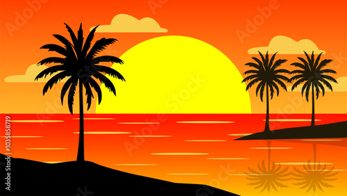 Beautiful Summer landscape with the sea in the afternoon with the Sun almost setting