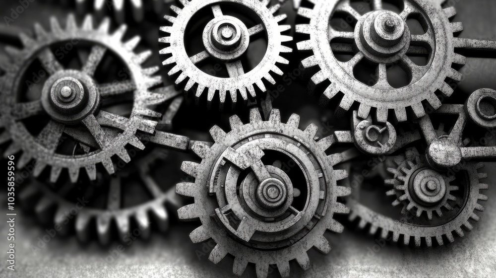 Close-up of interlocking metal gears. Close-up of interlocking metal gears.