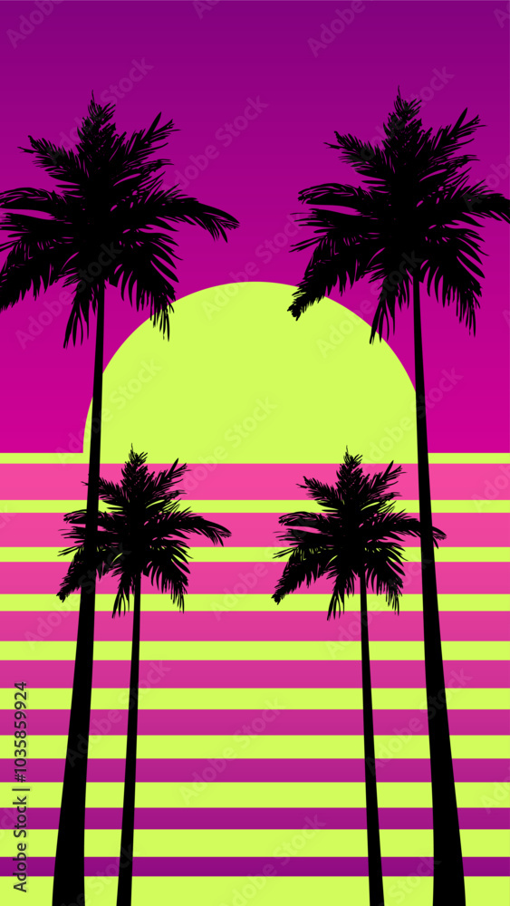 Naklejka premium summer wallpaper with Palm Tree silhouette and sunset