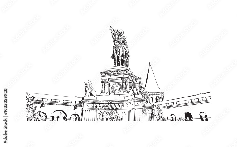 Building view with landmark of Budapest Hungary. Hand drawn sketch illustration in vector. Building view with landmark of Budapest Hungary. Hand drawn sketch illustration in vector.