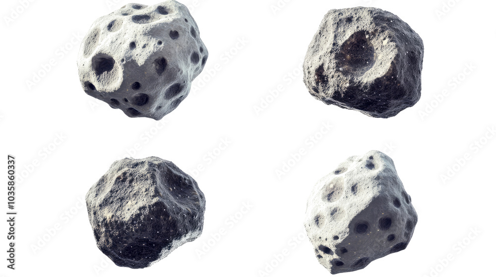 Asteroids Flying in Space Isolated on a Transparent Background Generative AI Asteroids Flying in Space Isolated on a Transparent Background Generative AI