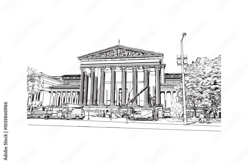 Fototapeta premium Building view with landmark of Budapest Hungary. Hand drawn sketch illustration in vector.
