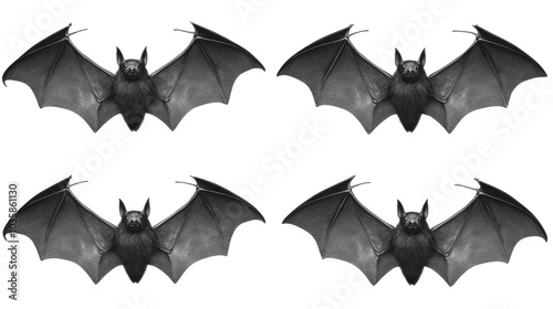 Group of Black Bats Flying Against a Transparent Background Generative AI photo