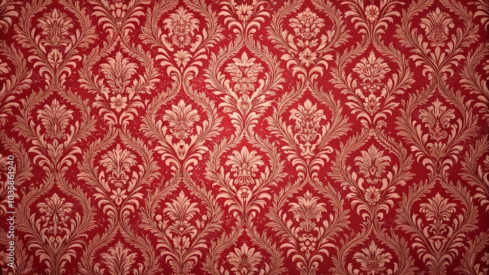 Red and gold damask pattern creating an ornate floral design for backgrounds and textures Red and gold damask pattern creating an ornate floral design for backgrounds and textures