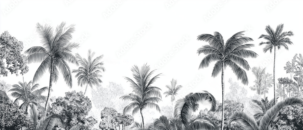 un papier peint, jungle, palmier, toile de jouy un papier peint, jungle, palmier, toile de jouy