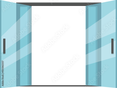 Double glass door opening to bright future concept illustration