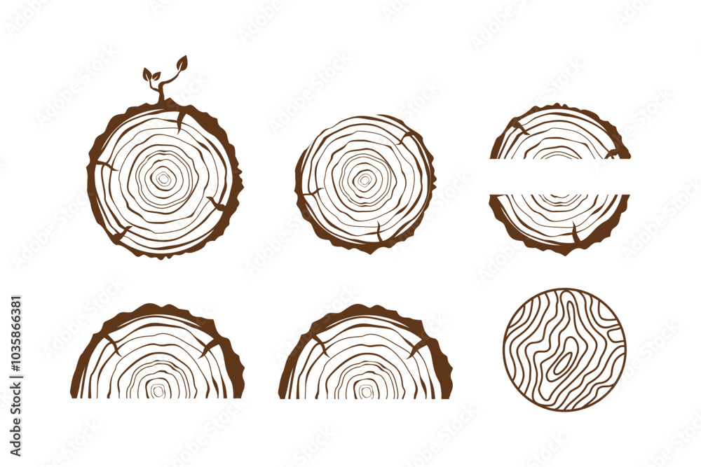 cross section of the trunk with tree rings Logo design vector. Tree growth rings. Tree trunk cross-section