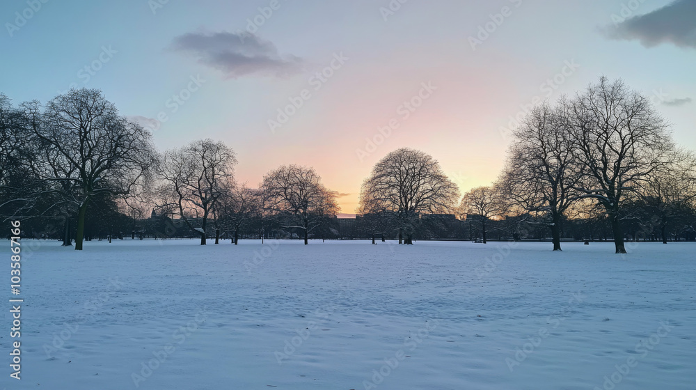 A peaceful winter sunset over a snow-covered park with silhouetted bare trees and a soft gradient sky in the background.
A peaceful winter sunset over a snow-covered park with silhouetted bare trees and a soft gradient sky in the background.