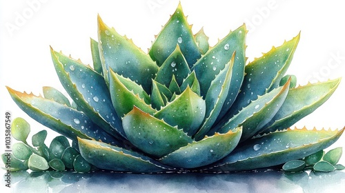 watercolor illustration of an aloe vera plant beautifully detailed and vibrant set against a clean white background showcasing its natural beauty and health benefits