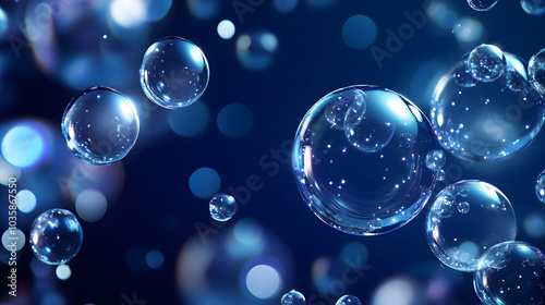 Wallpaper Mural Luminous Air Bubbles on Dark Blue, vibrant, shiny spheres of varying sizes floating gracefully, creating a mesmerizing underwater effect Torontodigital.ca