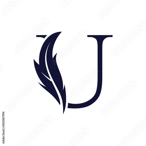 Letter U with signature logo design unique concept Premium Vector