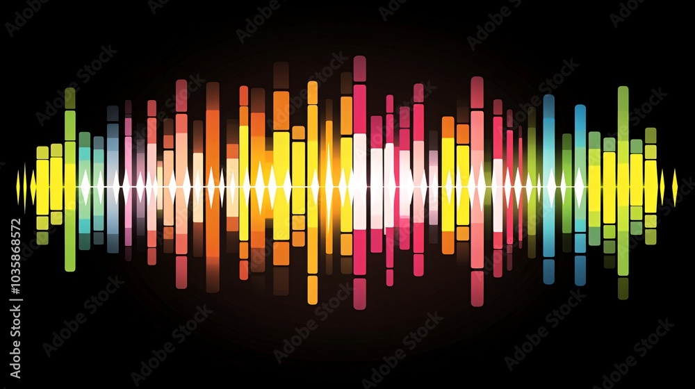 Abstract colorful sound waves on a black background.