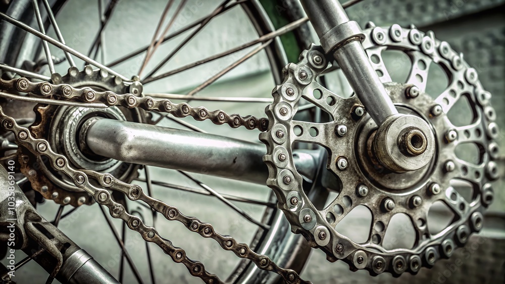 Fototapeta premium Vintage Style Bicycle and Motorcycle Chain Silhouette in Industrial Design