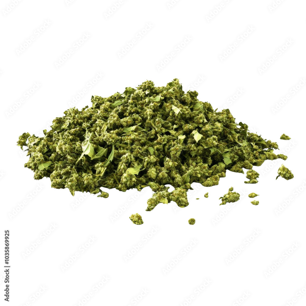 Green herb spice pile, white isolate background Green herb spice pile, white isolate background