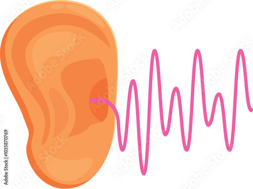Pink sound wave is traveling into a human ear canal, causing vibrations that are essential for hearing