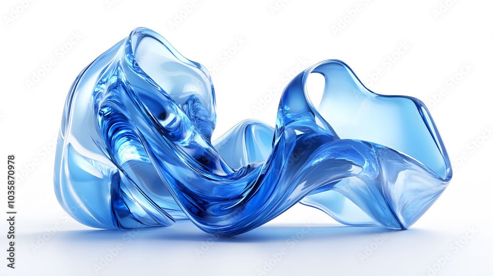 Vibrant 3D Textures with Blue and Yellow Glass Ribbons on Clean White Background Vibrant 3D Textures with Blue and Yellow Glass Ribbons on Clean White Background