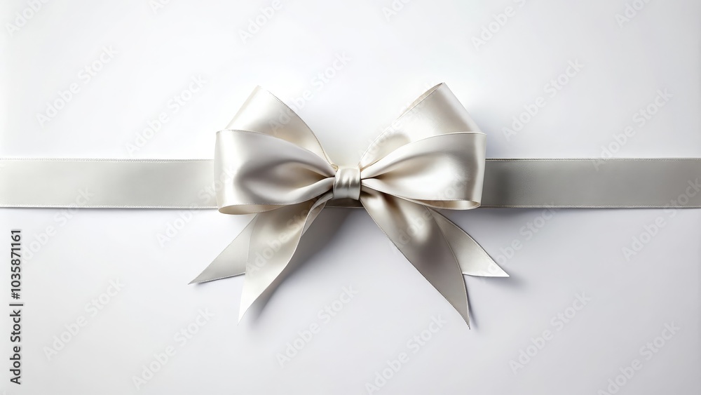 White satin ribbon tied in a bow on a white background, creating a sense of elegance and simplicity White satin ribbon tied in a bow on a white background, creating a sense of elegance and simplicity
