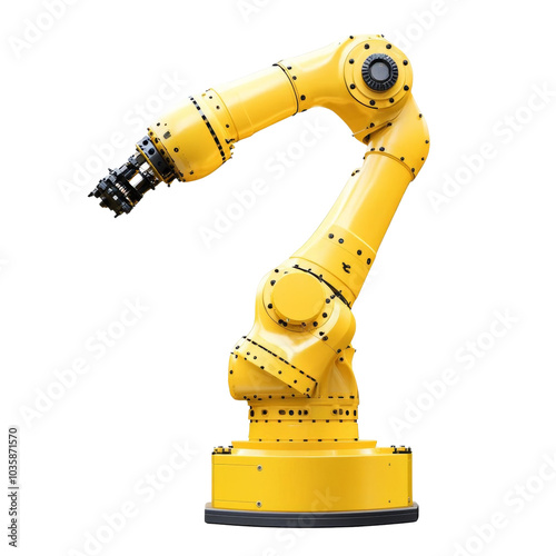 Robotic arm with yellow casing, isolated background