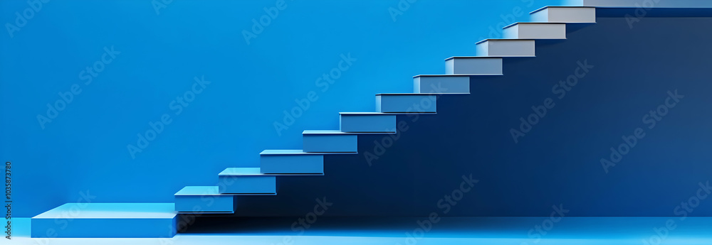 A modern blue staircase with a matching blue background. - A modern blue staircase with a matching blue background. -