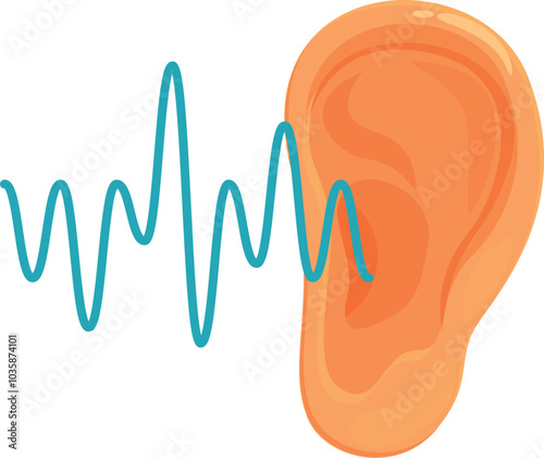 Cartoon human ear receiving soundwave, depicting concept of hearing and audiology