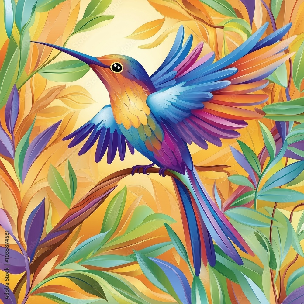Obraz premium Vibrant Hummingbird in Flight with Bold Colors
