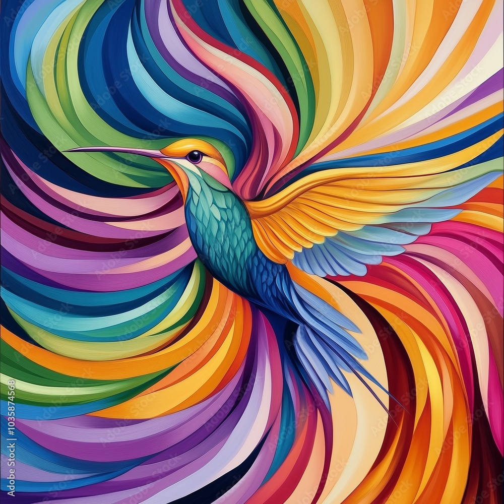 Fototapeta premium Vibrant Hummingbird in Flight with Bold Colors