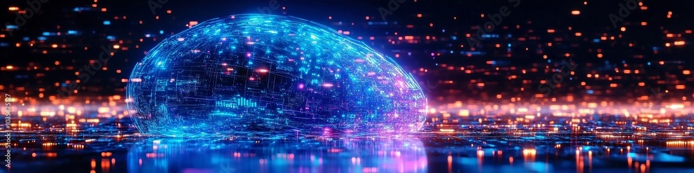 Obraz premium Futuristic Digital Egg with Glowing Circuitry and Data Visualization