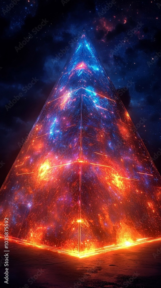 Futuristic Glowing Pyramid in Cosmic Space with Vibrant Colors Futuristic Glowing Pyramid in Cosmic Space with Vibrant Colors