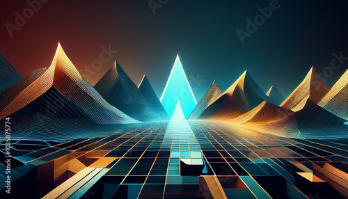 abstract geometric mountain landscape with glowing light